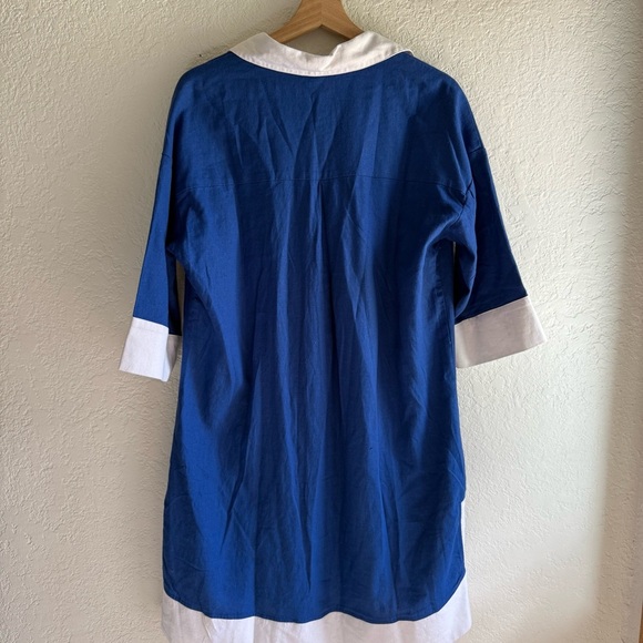 Cynthia Rowley Royal Blue and White 3/4 Sleeve Linen Blend Tunic Dress Size Med - Picture 3 of 6
